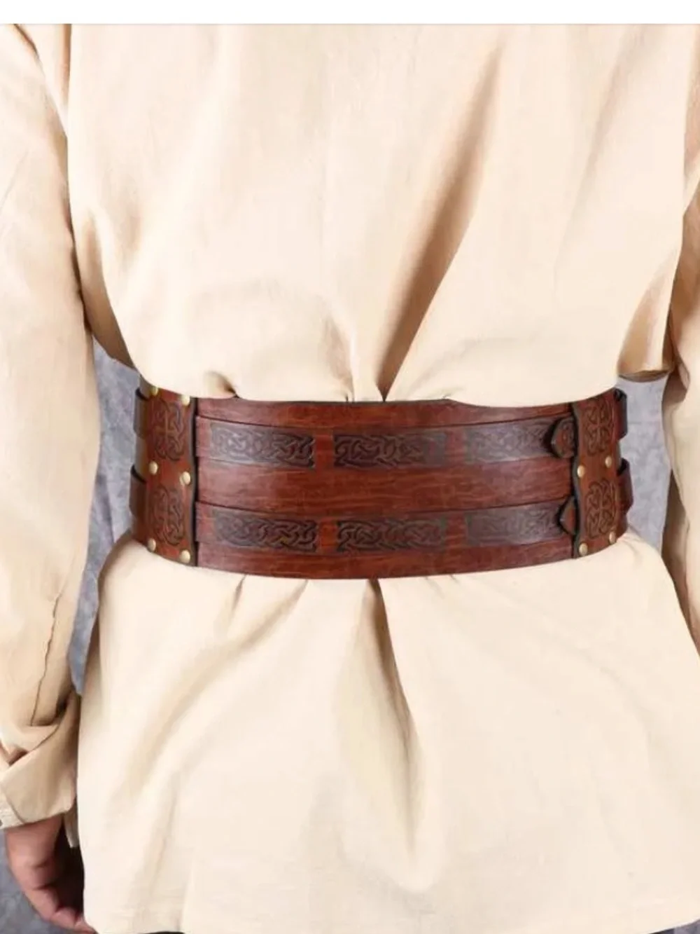 Brown Faux Leather Viking Steampunk Renaissance LARP Waist Belt Brass OS
